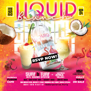 A grown and vibrant Sunday afternoon experience located in South Florida, created for a mature audience. Rediscover your favorite R&B hits, immerse yourself in the contagious sounds of South Soul and jam to a little Groovy Soca. Liquid is the ultimate monthly couple's day out solution. End each month with liquid vibes brought to you by the Corporation featuring music by Surf n Turf and Mixtress Africa Allah.